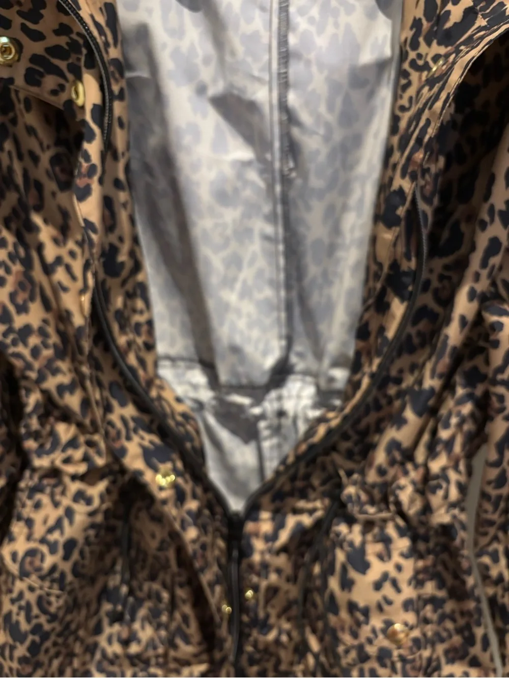 J. Crew Leopard Print long water resistant Jacket in Tan and Black with hood